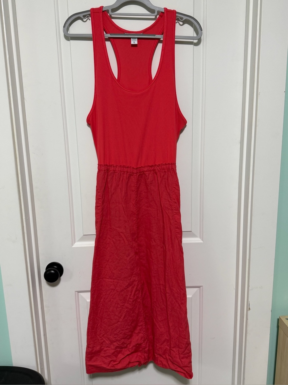 Athleta Baja Linen Midi Dress Passionfruit Coral
